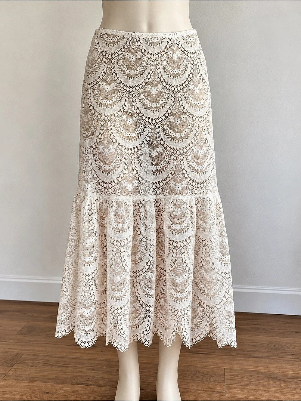 For Love & Lemons Lace Midi Skirt in Cream Size Small Like New